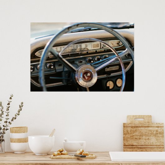 Vintages Chevy Lenkrad und Armaturenbrett Poster (Küche)