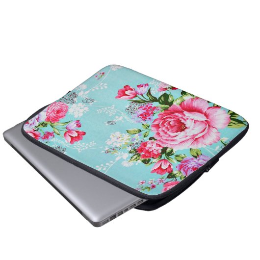 Vintages Chic-Rosa-Blumenlaptop-Hülse Laptopschutzhülle (Vorne Knopf)