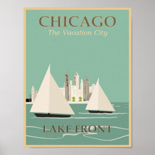 Vintages Chicago Lake Front Travel Poster
