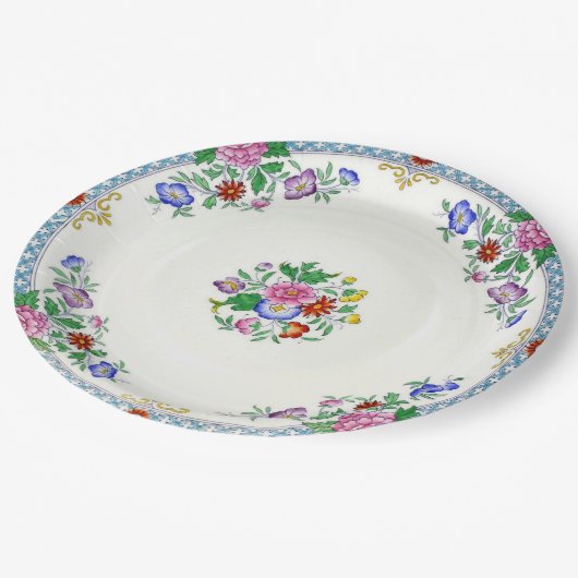 Vintages China-Muster-handgemalte Papierplatte Pappteller (Schrägansicht)