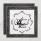 Vintages China-Teekanne-Brautparty-Tee-Party Einladung (Vorne/Hinten)