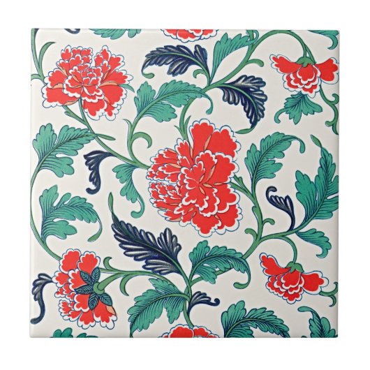 Vintages Chinesisches Blumendekor Fliese (Vorderseite)