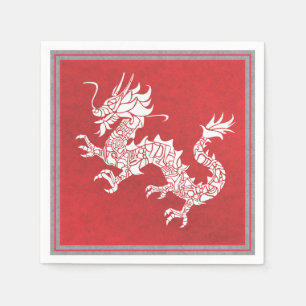 Vintages chinesisches Drachengestalteremblem Rot Serviette