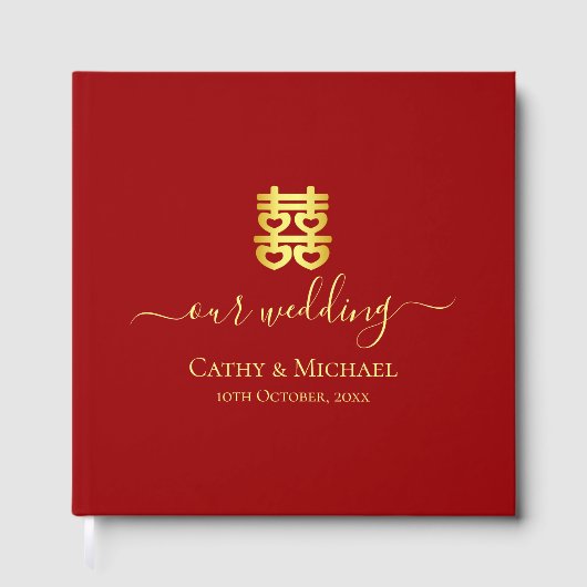 Vintages chinesisches Hochzeitsherz - doppeltes Gl Gästebuch (Vorderseite)