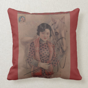 Vintages chinesisches Postkartenkissen Kissen
