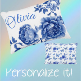 Vintages Chinoiserie Blau Weiße Rosen Personalisie Dekokissen