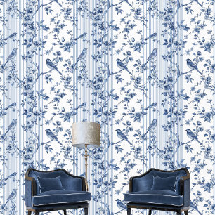 Vintages Chinoiserie Blauer Vogel Tapete