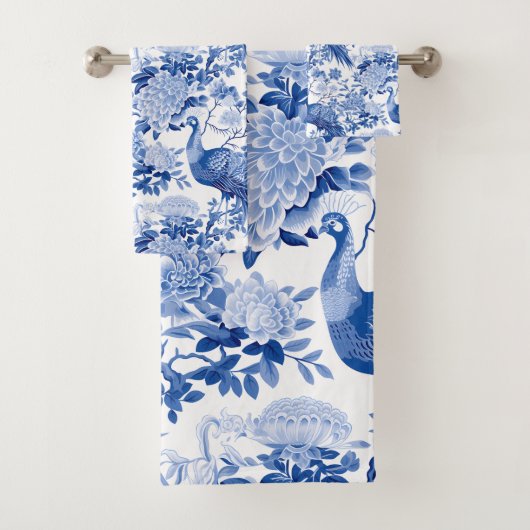 Vintages Chinoiserie Blaues Meer Badhandtuch Set (Insitu)