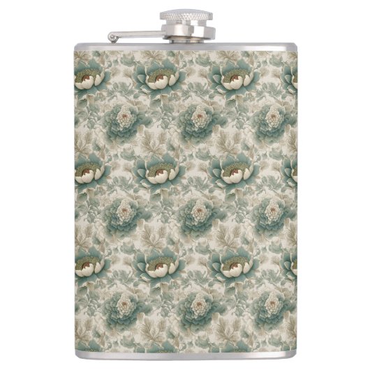 Vintages Chinoiserie Blumenmuster Nahtloses Muster Flachmann (Vorderseite)