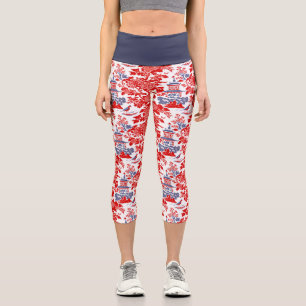Vintages Chinoiserie Delft Französisch Rot Blau Capri Leggings