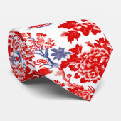 Vintages Chinoiserie Delft Französisch Rot Blau Krawatte (Gerollt)
