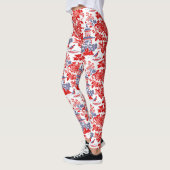 Vintages Chinoiserie Delft Französisch Rot Blau Leggings (Links)