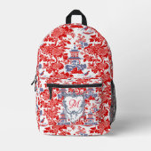 Vintages Chinoiserie Delft Französisch Rotes Blau Bedruckter Rucksack (Vorderseite)