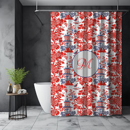 Vintages Chinoiserie Delft Französisch Rotes Blau  Duschvorhang