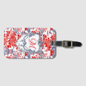 Vintages Chinoiserie Delft Französisch Rotes Blau Gepäckanhänger (Vorderseite (Horizontal))