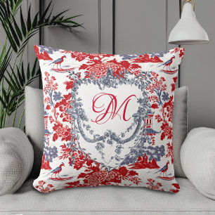 Vintages Chinoiserie Delft Französisch Rotes Blau Kissen