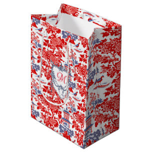 Vintages Chinoiserie Delft Französisch Rotes Blau Mittlere Geschenktüte