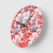 Vintages Chinoiserie Delft Französisch Rotes Blau  Runde Wanduhr (Winkel)