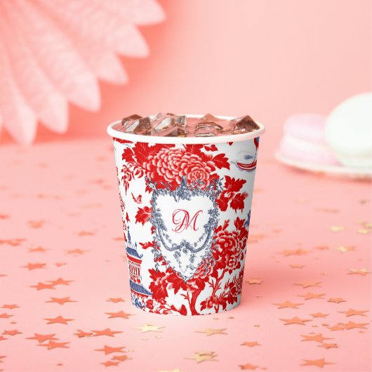 Vintages Chinoiserie Delft French Blue Monogramm Pappbecher (Insitu)