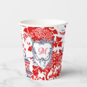 Vintages Chinoiserie Delft French Blue Monogramm Pappbecher (Vorderseite)