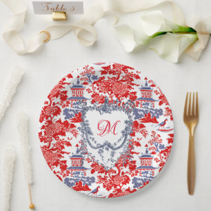 Vintages Chinoiserie Delft French Blue Monogramm Pappteller