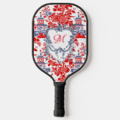 Vintages Chinoiserie Delft French Blue Monogramm Pickleball Schläger (Rückseite)
