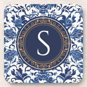 Vintages Chinoiserie Monogram Getränkeuntersetzer