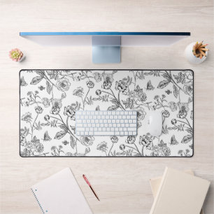 Vintages Chinoiserie Schwarzes Blumenmuster Schreibtischunterlage