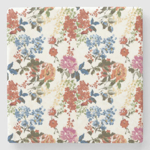 Vintages Chintz-Blumenmuster Rotes Blau Rosa Blume Steinuntersetzer