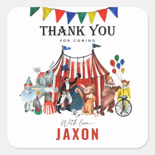 Vintages Circus Carnival Festival - Vielen Dank Quadratischer Aufkleber (Vorderseite)
