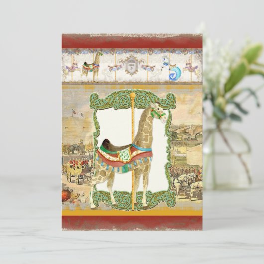 Vintages Circus Poster, Giraffe Babydusche Einladung (Stehend Vorderseite)