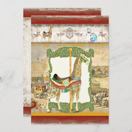 Vintages Circus Poster, Giraffe Babydusche Einladung (Vorne/Hinten)