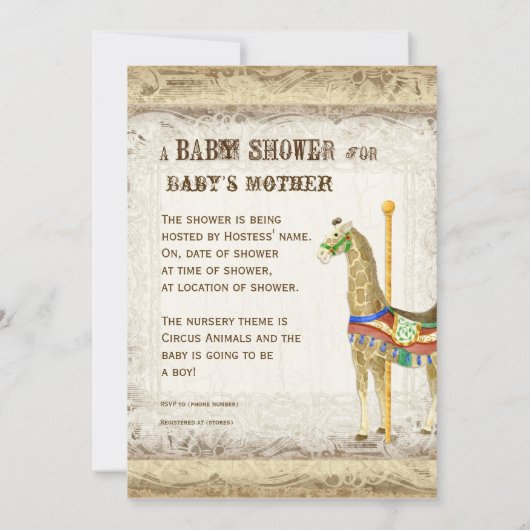 Vintages Circus Poster, Giraffe Babydusche Einladung (Rückseite)