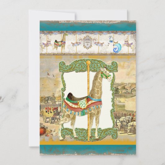 Vintages Circus Poster, Giraffe Babydusche Einladung (Vorderseite)