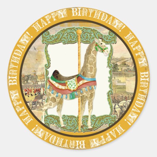 Vintages Circus Poster, Giraffe Babydusche Runder Aufkleber (Vorderseite)