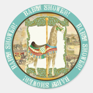 Vintages Circus Poster, Giraffe Babydusche Runder Aufkleber