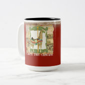 Vintages Circus Poster, Giraffe Karneval Zweifarbige Tasse (Vorderseite Links)