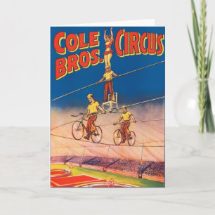 Vintages Circus Poster mit Hochdrahtreakrobaten Karte