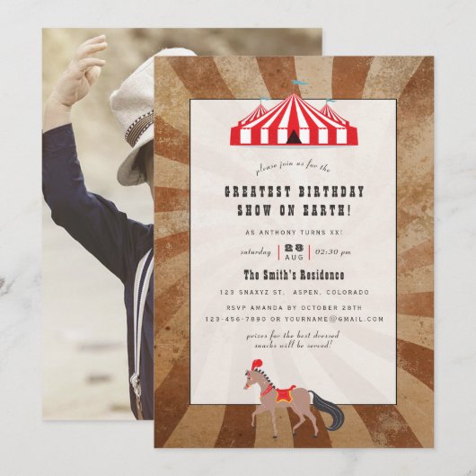 Vintages Circus ThemenBirthday Party-Foto Einladung (Vorne/Hinten)