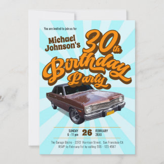 Vintages Classic Car Retro Fun 30. Geburtstag Part Einladung