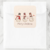 Vintages Classic Snowmen Weihnachtssticker Siegel Quadratischer Aufkleber (Tasche)