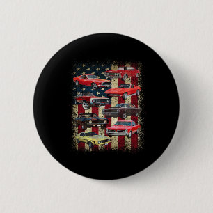 Vintages Clic Muscle Car Retro American Flag Patri Button