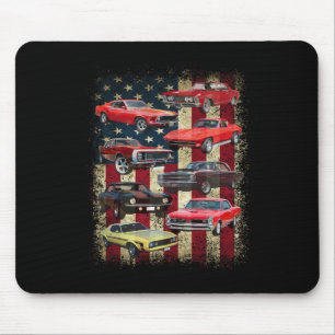 Vintages Clic Muscle Car Retro American Flag Patri Mousepad