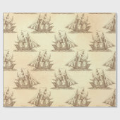 Vintages Clipper-Schiff auf Creme Geschenkpapier (Flach)