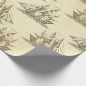 Vintages Clipper-Schiff auf Creme Geschenkpapier (Ecke)