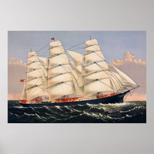 Vintages Clipper Ship Three Brothers Painting Poster (Vorne)