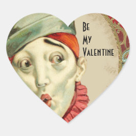 Vintages Clown Expression Valentine Herz-Aufkleber