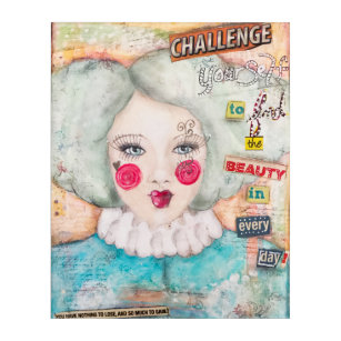 Vintages Clown Girl Pastel Mixed Media Collage Kun Acryldruck