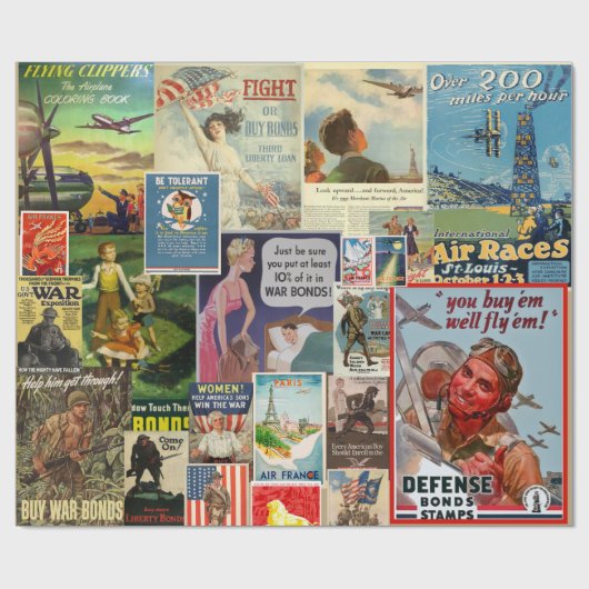 Vintages Collage aus Kriegsanleihen Geschenkpapier (Flach)