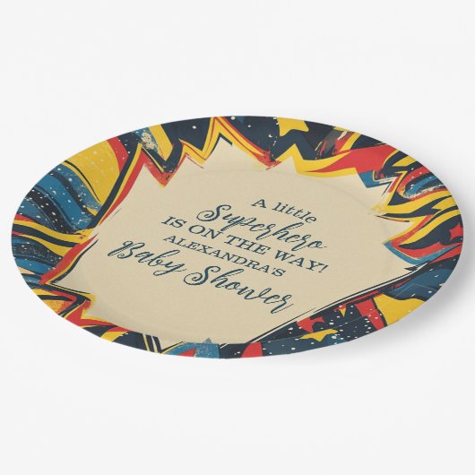 Vintages Comic Boy Baby Dusche Pappteller (Schrägansicht)